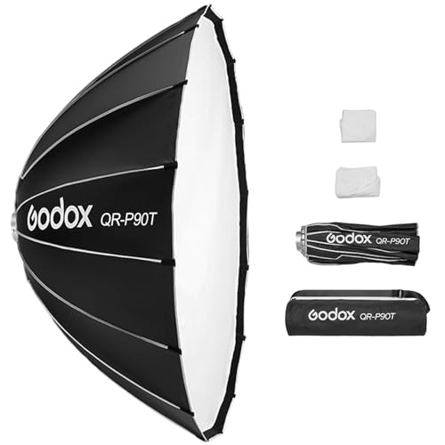 Godox QR-P90T 90 cm/35,4 Zoll parabolische Tiefe Softbox, Schnellverschluss, Faltbare Softbox mit Standard-Bowens-Halterung und Diffusoren für Blitzgerät Speedlite Dauerlicht Fotografie Porträt von GODOX