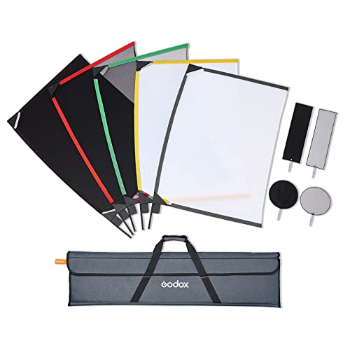 Godox SF6090 Faltbares Scrim-Flaggen-Kit mit 5 Flaggen 60 * 90 cm / 24 * 36 Zoll zum Formen, Blockieren, Diffusieren, Vielseitiges, tragbares Fotografie-Licht-Modifikations-Kit mit Tragetasche von GODOX