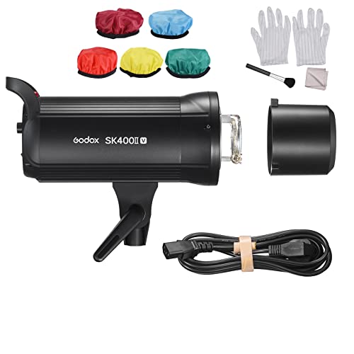 Godox SK400II-V Verbessertes Fotografie-Blitze 400 Ws Leistung 5600 ± 200 K Studioblitz Eingebautes 2,4 G Wireless X-System mit Bowens-Halterung, LED-Einstelllampe, Lampenabdeckung von GODOX