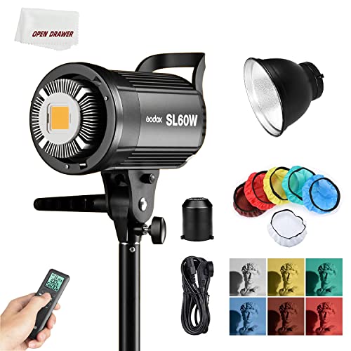 Godox SL-60W 60W CRI>95 TICI>90 5600 ± 300K LED Continuous Light for Bowens Mount with Reflective Standard Soft Light Cloth for Children's Photography and Video Recording von GODOX