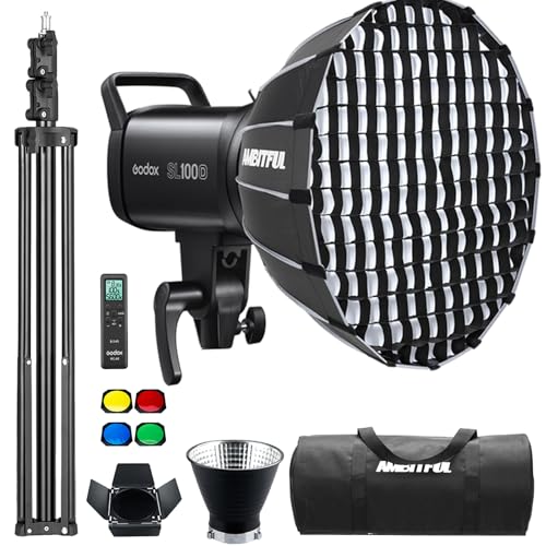 Godox SL100D SL-100D 100W 5600K Weiße Version LCD-Panel LED-Videoleuchte Kontinuierlicher Ausgang Bowens Mount Studioleuchte mit P60 Quick Installation Softbox,Tragetasche, Lichtstativ von GODOX