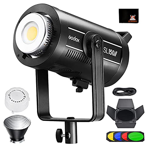 Godox SL150WII LED Dauerlicht Videoleuchte 150W Licht 5600 ± 200K 58000lux@1m CRI 96 TLCI 97 Genaue Farbe, Eingebaute 8 FX-Lichteffekte, Ultra-leiser Lüfter(SL-150W II) von GODOX