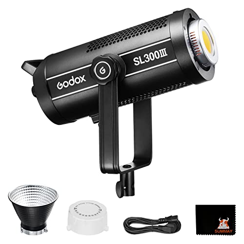 Godox SL300III LED Videoleuchte, 99300lux@1m5600K CRI96 TLCI97 Bowens Mount 0%-100% Helligkeitseinstellung, Eingebauter 8FX Effekt Silent Modus, Geeignet für Video, Studio, Stillleben, Interviews von GODOX