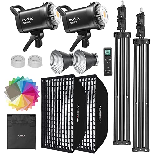 Godox SL60II-Bi LED Video Light Kit 2 Pack 2800K-6500K Bi-Color Continuous Light, Square Grid Softbox,Light Stand, Remote Control & Honeycomb Grid for Studio Video Recording, Filming, Podcast (2PCS) von GODOX