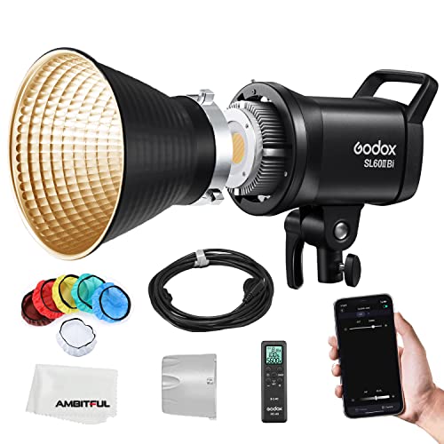 Godox SL60II-Bi SL-60W Upgraded CRI 96+,TLCI 97+ LED Video Light Bi-Colour Daylight Continuous Light 2800-6500K Max.75W Bowens Mount New APP Control with 11-FX Effects + RC-A6 Remote Control von GODOX