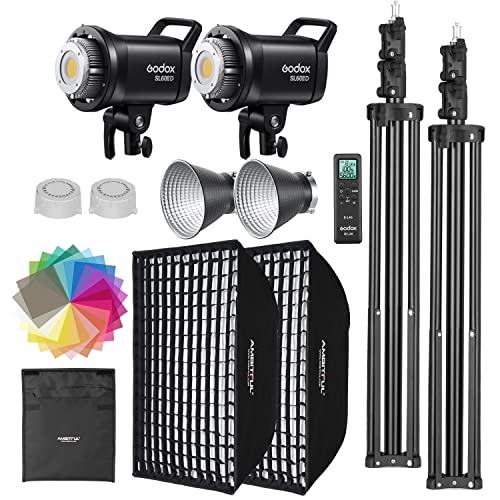 Godox SL60II-D LED Video Light Kit 2Pack Continuous Light Set, Square Grid Softbox,Light Stand, Remote Control & Honeycomb Grid for Studio Video Recording, Filming, Podcast (2PCS) von Godox
