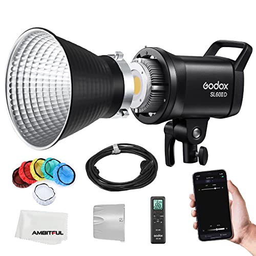 Godox SL60II-D SL-60W Upgraded CRI 96+,TLCI 97+ LED Video Light White Daylight Continuous Light 5600±200K 70W Bowens Mount New APP Control with 8-FX Effects + RC-A6 Remote Control von Godox