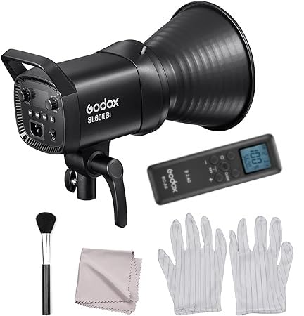 Godox SL60IIBi 2800 K-6500 K LED Videoleuchte 75 W Bowens Mount CRI95+, TLCI97+ Dauerlicht 11 FX-Lichteffekte APP / 2,4 G Wireless/On-Board-Steuerung + 3-in-1-Reinigungsset von Godox