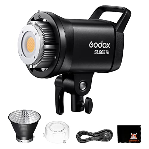 Godox SL60IIBi 75W LED-Dauervideoleuchte, Bowens-Halterung 25100 Lux @5600K, Zwei Farbtemperaturen, Helligkeitsanpassung, App-Steuerung, Geeignet für Interviews, Porträts, Stillleben, Videoaufnahmen von GODOX