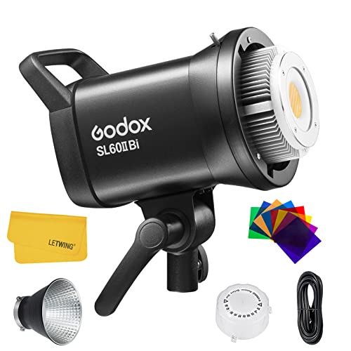 Godox SL60IIBi SL60II-Bi LED Video Lichter, CRI96 und TLCI97 +, 2800K-6500K, Eingebaute 11 FX Effekte, Unterstützung von APP-Steuerung und Fernbedienung, Ultra Silent Fan für Interview Beleuchtung von GODOX