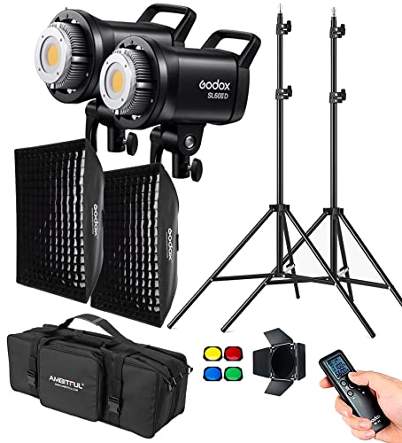 Godox SL60IID SL60II-D 60 W LED-Videoleuchten, 5600 K, ultra-leiser Ventilator für Neugeborenen-Fotografie, Portrait, Interview-Beleuchtung, Videoaufnahmen (SL60IID Kit2) von GODOX
