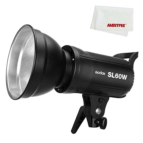 Godox SL60W Bowens Mount 5600K Weiß Licht, Hohe Helligkeit, CRI95+, R9＞80, für Videoaufnahme, Hochzeit, Außenaufnahmen von GODOX