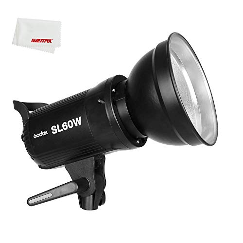 Godox SL60W Bowens Mount 5600K Weiß Licht, Hohe Helligkeit, CRI95+, R9＞80, für Videoaufnahme, Hochzeit, Außenaufnahmen von GODOX