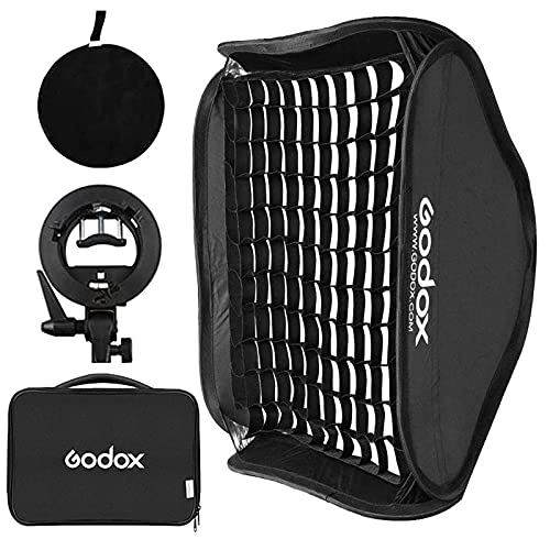 Godox Softbox Soft Light Modifier mit Gitter 32 x 32 Zoll / 80 x 80 cm mit S-Typ-Blitzhalterung Bowens-Halterung für Studioblitz-Blitzgerät-Fotografie Godox V1 V860 TT685 TT600 AD200 AD300 von GODOX