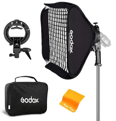 Godox Softbox Soft Light Modifier mit Gitter 32 x 32 Zoll / 80 x 80 cm mit S-Typ-Blitzhalterung Bowens-Halterung für Studioblitz-Blitzgerät-Fotografie Godox V1 V860 TT685 TT600 AD200 AD300 von GODOX