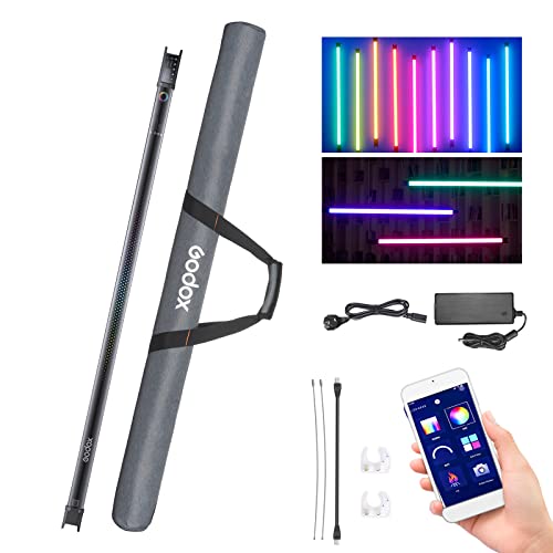Godox TL120 LED-Leuchtstoffröhre 0-360°-Vollfarb-RGB-Videolicht Bi-Color-Temperatur 2700K-6500K Dimmbare Helligkeit CRI 96 TLCL 98 mit Smartphone-APP-Steuerung Tragetasche für Fotografie Outdoor von Godox