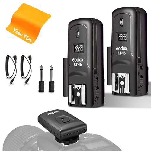 Godox CT-16 Godox Trigger Kabelloser Blitzauslöser, Godox Trigger Kompatibel mit Canon Nikon Sony Pentax DSLR-Kamera (1 x Sender + 2 x Empfänger) von Godox