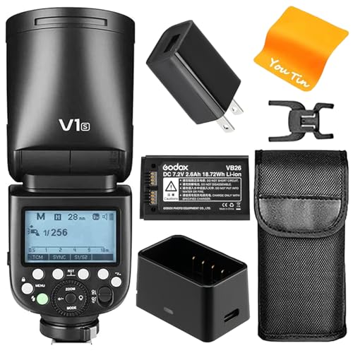 Godox V1-S TTL Kamera Blitzkamera Blitzgerät Rund Aufsteckblitz, 2,4G 1/8000 HSS 76 W Speedlite mit 2600 mAh Li-Ion Akku, Kompatibel mit Sony Kamera von Godox