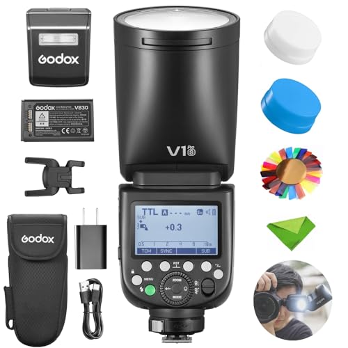 Godox V1 V1Pro S Blitzgerät für Sony-Kamera-TTL-Blitzgerät, 1/8000 HSS 500 Blitze mit voller Leistung, 1,3 s Ladezeit, 2,4 G Wireless mit externem Blitz SU-1 (Godox V1-S aktualisiert, V1Pro-S) von GODOX