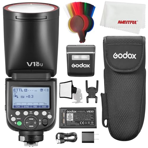 Godox V1PRO-C V1PRO TTL Li-Ionen Rundkopf Kamera Blitz für Canon, 76Ws HSS 1/8000s, eingebaute Lithium Batterie, LED Modellierungslampe, innovativer externer Blitz SU-1 von GODOX