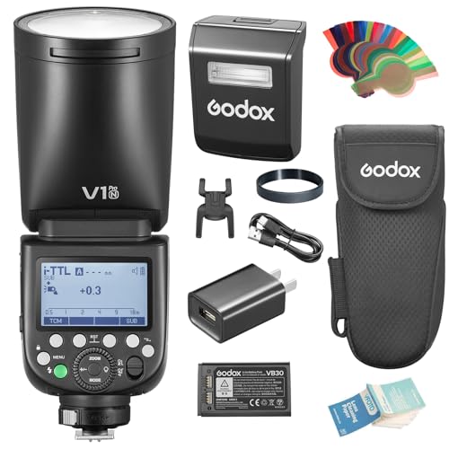 Godox V1PRO-N TTL Li-ion Rundem Kopf Blitz Innovativer Externer Blitz SU-1 LED Modellierung Lampe 76Ws HSS 1/8000s Eingebaute Lithium Batterie für Nikon Kamera von GODOX