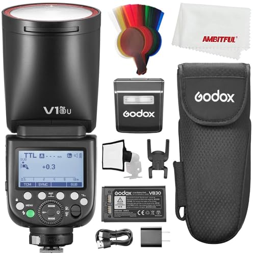 Godox V1PRO-S V1 Pro TTL Runde Kopf Kamera Blitz für Sony, 76Ws HSS 1/8000s, eingebaute Lithium Batterie, LED Modellierungslampe, Innovative Externe Blitz SU-1 von GODOX