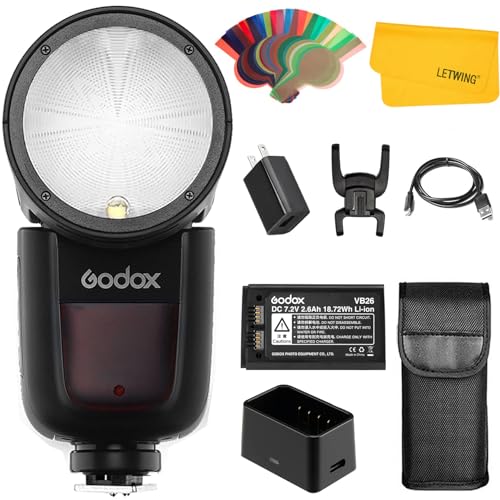 Godox V1S V1-S 76Ws 2.4G Fresnel Zoom Wireless TTL Rundkopf Kamera Blitz Blitzgerät Kompatibel für Sony a7RII a7R a58 a99 ILCE6000L a7RIII a7R3 a9 a77II a77 a350 Kamera von GODOX