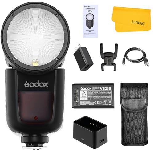 Godox V1S V1-S 76Ws 2.4G Fresnel Zoom Wireless TTL Rundkopf Kamera Blitz Blitzgerät Kompatibel für Sony a7RII a7R a58 a99 ILCE6000L a7RIII a7R3 a9 a77II a77 a350 Kamera von GODOX