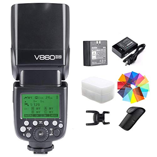 Godox V860II-N I-TTL GN60 2.4G HSS 1 / 8000s Li-Ionen-Akku-Kamera Flash Speedlite 1.5S Recyclingzeit 650 Ful Power Pops Unterstützt TTL/M/Multi / S1 / S2-kompatibel für Nikon DSLR-Kameras von GODOX