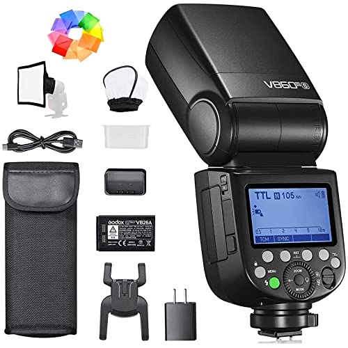 Godox V860IIIS Blitzgerät für Sony-Kameras 76Ws 2,4G HSS 1/8000s mit 10-Speed einstellbarem Einstelllicht 7,2V/2600mAh Lithium-Batterie Inklusive Diffusor, Farbfilter, Mini-Softbox von GODOX