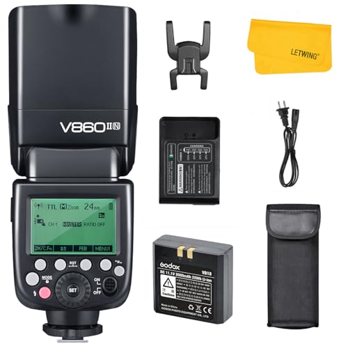 Godox V860IIN i-TTL 2.4G GN60 HSS Kamera Speedlite Blitzgerät Blitz mit 2000mAh Akku Für Nikon D800 D700 D7100 D5200 D5000 D300 D3100 D200 D70s D810 D610 D90 D750 Kamera(V860II-N) von Godox