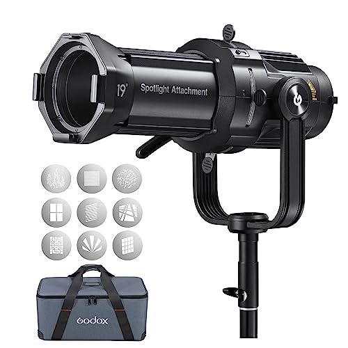 Godox VSA-19K Spotlight Attachment Kit, konischer Snoot mit 19° Projektionslinse und 9 Gobos für Bowens Mount Flash Speedlite, Studio Strobe Monolight, Fotografie LED Licht und Video Licht (VSA-19K) von GODOX