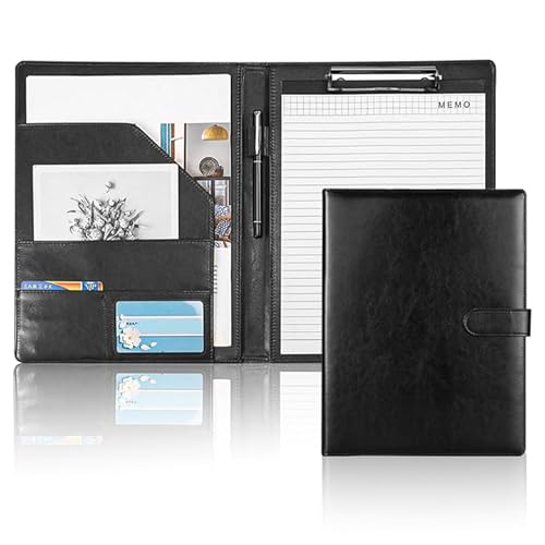 GOEDCH A4 Schreibmappe Klemmbrettmappe mit Dokumentenfächern: Premium PU-Leder Konferenzmappe mit Stiftehalter & Magnetverschluss, Multifunktionale Klemmbrett Mappe A4 für Büro, Reisen und Meetings von GOEDCH