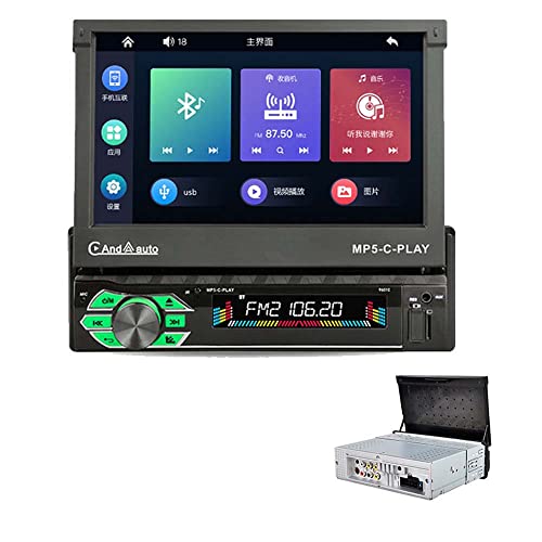 Autoradio Bluetooth 1DIN 7 Zoll mit Apple Carplayer & Android Auto Auto MP5 Player Audio Auto Elektro Teleskop Touchscreen FM/USB/TF/AUX Spiegel Link von GOFORJUMP