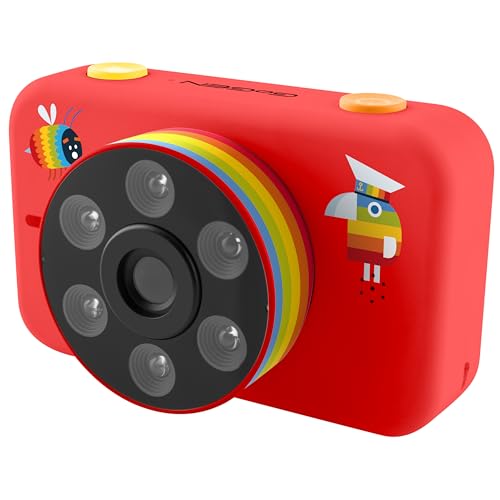 GOGEN DECKO Kinderkamera I Digitalkamera für Kinder I Selfie-Kamera I HD Foto und Video I Fotografische Effekte I Micro-SD-Karte 32GB I LED I Lion-Akku I ab 3 Jahren geeignet I Rot I Kamera von GOGEN