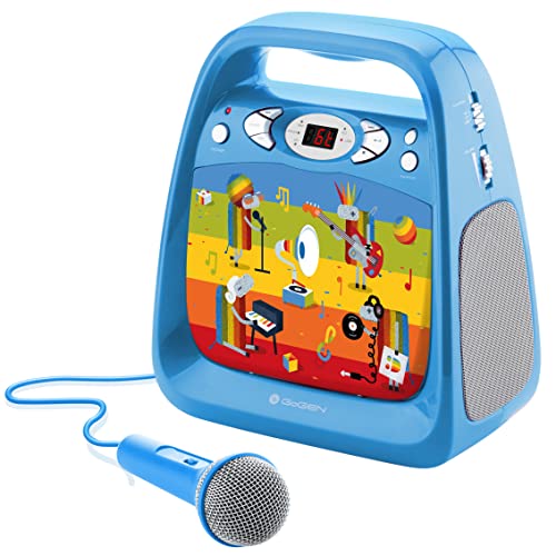 GOGEN Kinderkaraoke und CD Player I USB I MP3 I Mikrofon inklusive I Kopfhörerausgang I tragbar I Batterie oder Netzteil I Bluetooth I Hergestellt für Kinder I Blau von GOGEN