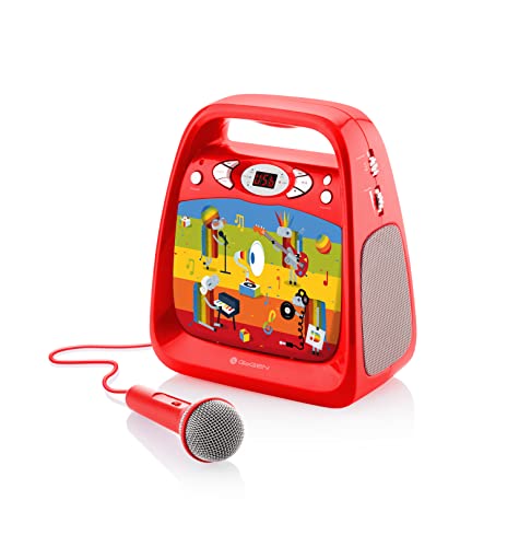 GOGEN Kinderkaraoke und CD Player I USB I MP3 I Mikrofon inklusive I Kopfhörerausgang I tragbar I Batterie oder Netzteil I Bluetooth I Hergestellt für Kinder I Rot von GOGEN