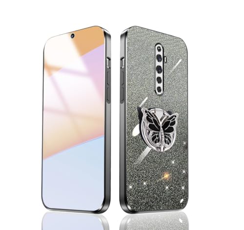 GOGME Glänzend Hülle für Oppo Reno 2Z (Reno2 Z), Galvanisierter Rahmen TPU Handyhülle Stoßfest Anti-Scratch Schutzhülle Mit Schmetterlingsständer. Schwarz von GOGME
