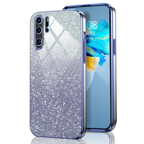 GOGME Glitter Hülle für Huawei P30 Pro, Galvanisierter Rahmen TPU Handyhülle Funkeln/Transparent Stoßfest Kratzfest Schutzhülle. Blau von GOGME