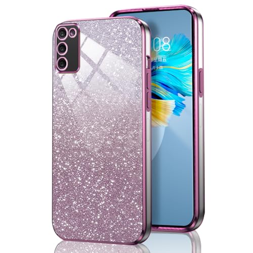 GOGME Glitter Hülle für Samsung Galaxy A02s, Galvanisierter Rahmen TPU Handyhülle Funkeln/Transparent Stoßfest Kratzfest Schutzhülle. Rosa von GOGME