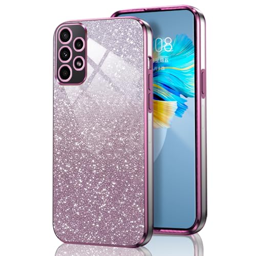 GOGME Glitter Hülle für Samsung Galaxy A32 5G, Galvanisierter Rahmen TPU Handyhülle Funkeln/Transparent Stoßfest Kratzfest Schutzhülle. Rosa von GOGME
