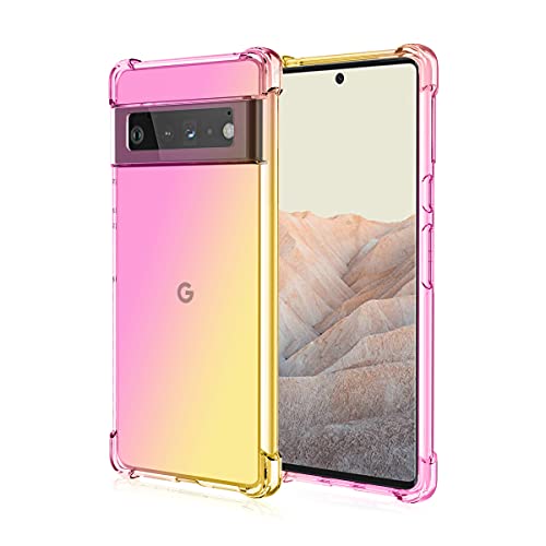 GOGME Hülle für Google Pixel 6, Farbverlauf-TPU Handyhülle, [Ecken Verstärken] Weiche Transparent Silikon Soft TPU Case Schock-Absorption Schutzhülle (Pink/Gold) von GOGME