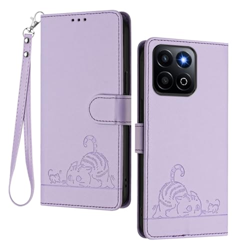 GOGME Hülle für Huawei Honor 200 Smart - Süße Katze Geprägtes Leder Wallet Stoßfest Handyhülle Schutzhülle mit Kartenfächern/RFID Blockierung/Standfunktion, Lila GOGME Hülle für Huawei Honor 200 Smart - Süße Katze Geprägtes Leder Wallet Stoßfest Handyhülle Schutzhülle mit Kartenfächern/RFID Blockierung/Standfunktion, Lila von GOGME