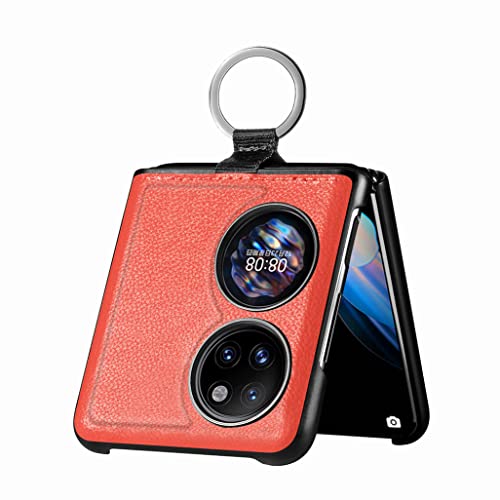 GOGME Hülle für Huawei P50 Pocket Hülle, Ultra-dünne Premium PU Leder Silikon Handyhülle Retro Schutzhülle, Stoßfeste Handy-Tasche mit 360 Grad Ring, Orange von GOGME