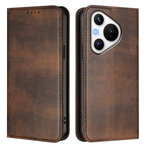 GOGME Hülle für Huawei Pura 70, Premium Leder Handyhülle mit RFID-Schutz, Brieftasche Schutzhülle mit Kartenfächern und Ständer - Braun von GOGME