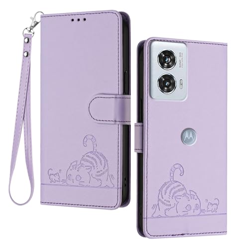 GOGME Hülle für Motorola Edge 50 Fusion 5G - Süße Katze Geprägtes Leder Wallet Stoßfest Handyhülle Schutzhülle mit Kartenfächern/RFID Blockierung/Standfunktion, Lila GOGME Hülle für Motorola Edge 50 Fusion 5G - Süße Katze Geprägtes Leder Wallet Stoßfest Handyhülle Schutzhülle mit Kartenfächern/RFID Blockierung/Standfunktion, Lila von GOGME