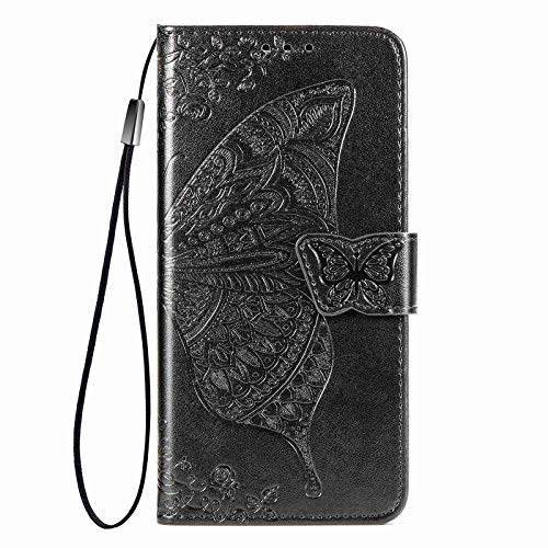 GOGME Hülle für Nothing Phone (3a) Flip Case, 3D Schmetterling Geprägte Prägung Handyhülle, Leder Schutzhülle mit Kartenfach Standfunktion.Schwarz von GOGME