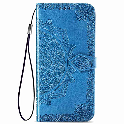 GOGME Hülle für Samsung Galaxy S22 Ultra 5G, Mandala PU/TPU Leder Magnetische Flip Case Cover Bumper, Handyhülle Schutzhülle mit Kartensteckplätzen/Standfunktion, Blau von GOGME