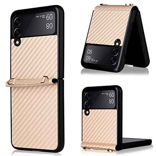 GOGME Hülle für Samsung Galaxy Z Flip 3 (Z Flip3) 5G Handyhülle, Ultradünn Weich Silikon TPU Shock Absorption PU-Leder Schutzhülle Mit Trageband, Stoßfest Bumper Case Cover - Gold von GOGME