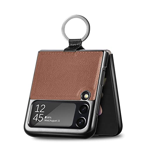 GOGME Hülle für Samsung Galaxy Z Flip 3 5G (Z Flip3 5G) Hülle, Ultra-dünne Premium PU Leder Silikon Handyhülle Retro Schutzhülle, Stoßfeste Handy-Tasche mit 360 Grad Ring, Braun von GOGME